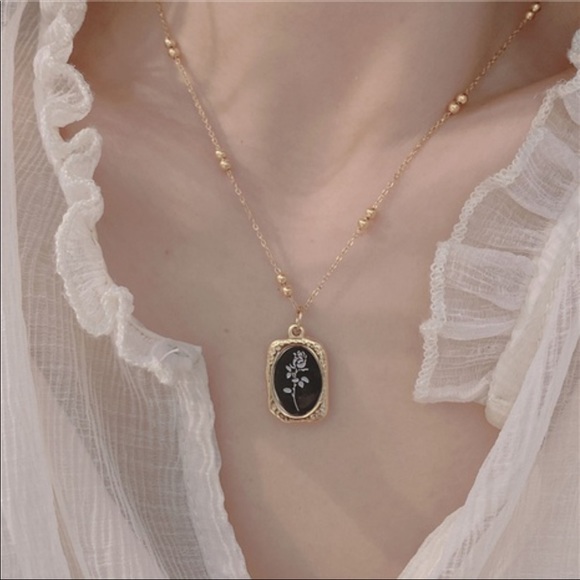 18K Gold PVD Coating Mirror Effect Rose Pendant Beaded Dainty Chain Necklace - Picture 13 of 13